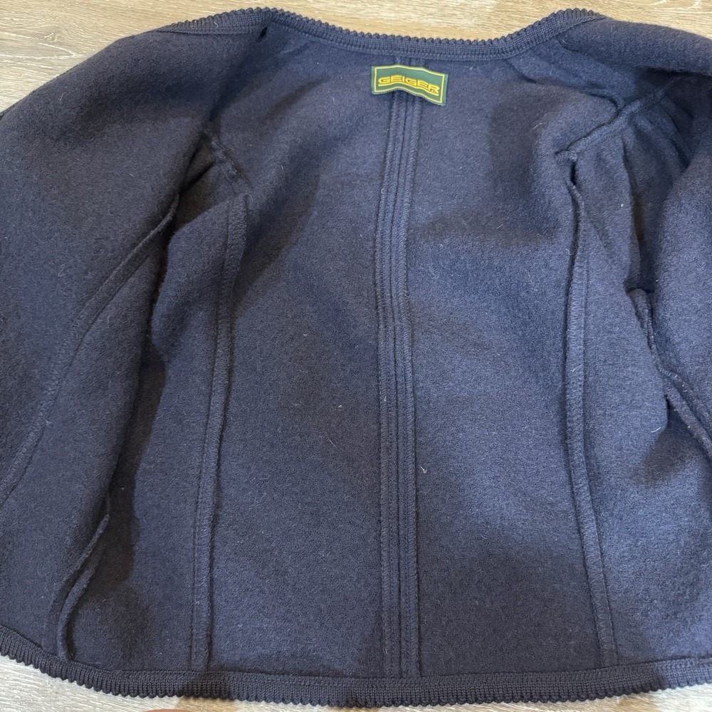 Geiger Austria Women's 40 Navy Boiled Wool Jacket Cardigan Vintage - Picture 9 of 9